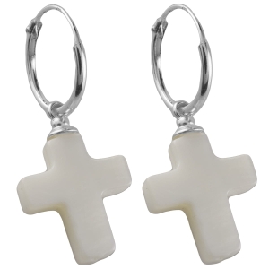 Kolczyki srebro 925 kółka 12mm z masą perłową krzyż - VERSIL