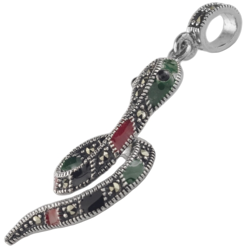 Wisior wąż z markazytami. Srebro 925