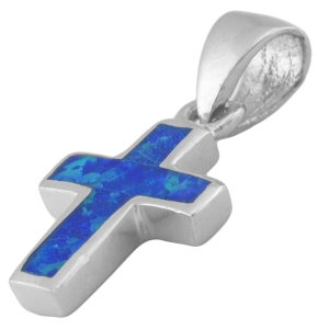VERSIL wisior krzyżyk opal niebieski SREBRO 925
