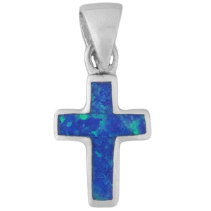 VERSIL wisior krzyżyk opal niebieski SREBRO 925