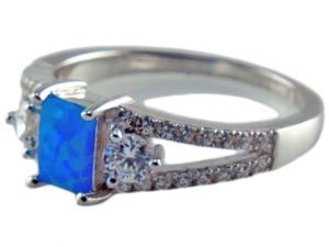 VERSIL pierścionek niebieski opal i cyrkonie SREBRO 925