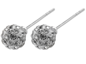 Kolczyki cyrkonia na sztyft 8 mm.  Kolor biały.