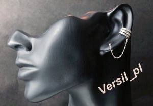 Kolczyk nausznica ażurowa z łańcuszkiem srebro 0,925