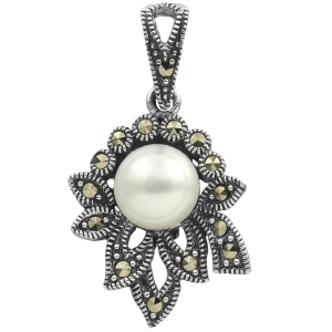 Wisior wisiorek perła markazyty SREBRO 925