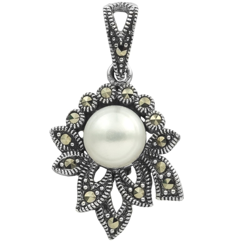 Wisior wisiorek perła markazyty SREBRO 925