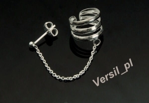 Kolczyk nausznica ażurowa z łańcuszkiem srebro 0,925